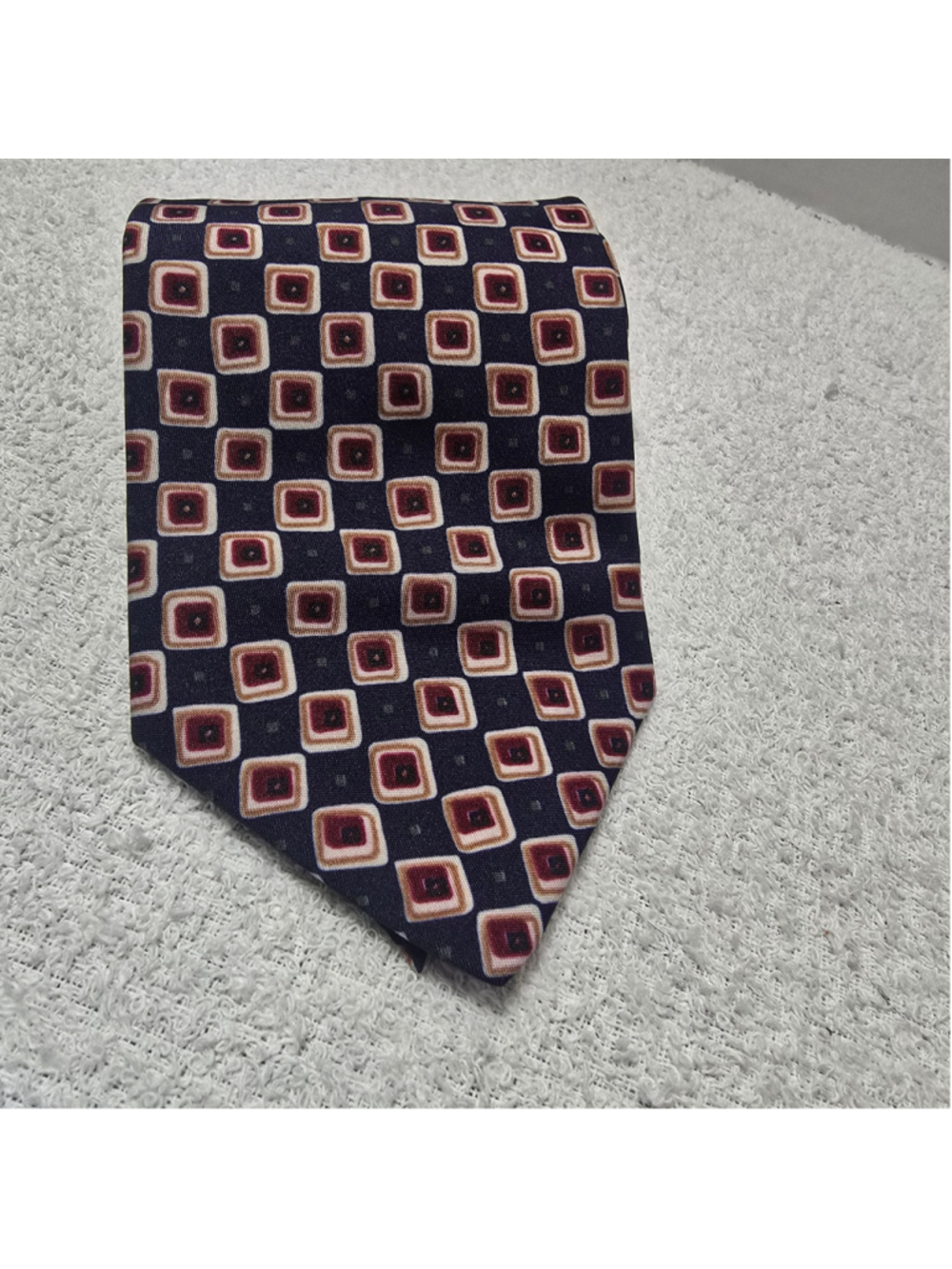Men's Designer Silk House Geometric Tie, Navy and Red, One Size